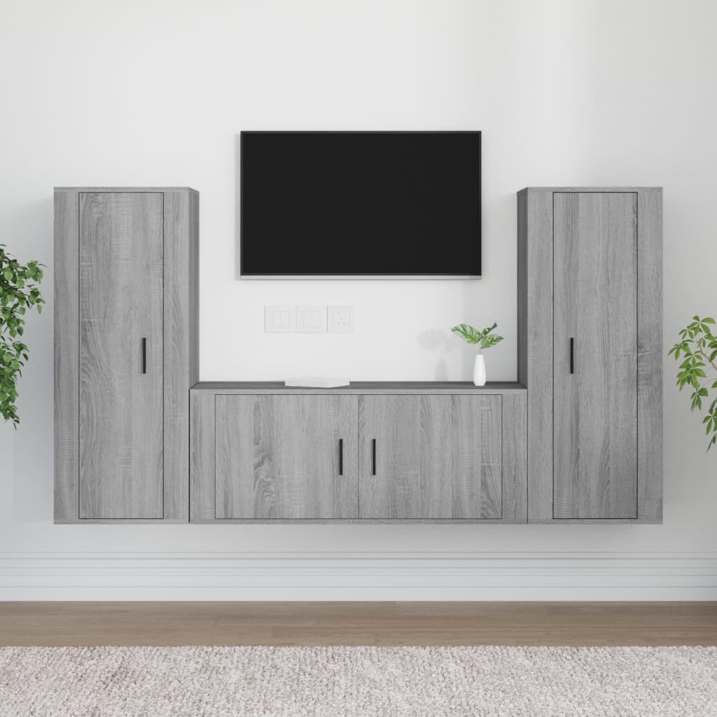 Set Mobili Porta TV 3 pz Grigio Sonoma in Legno Multistrato 3188764