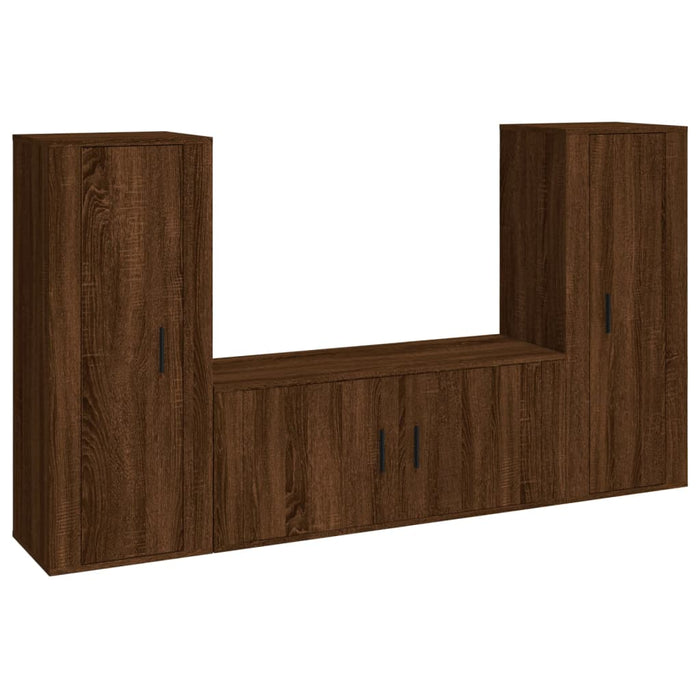 Set Mobili Porta TV 3 pz Rovere Marrone in Legno Multistrato 3188765