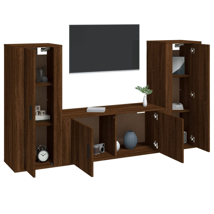 Set Mobili Porta TV 3 pz Rovere Marrone in Legno Multistrato 3188765