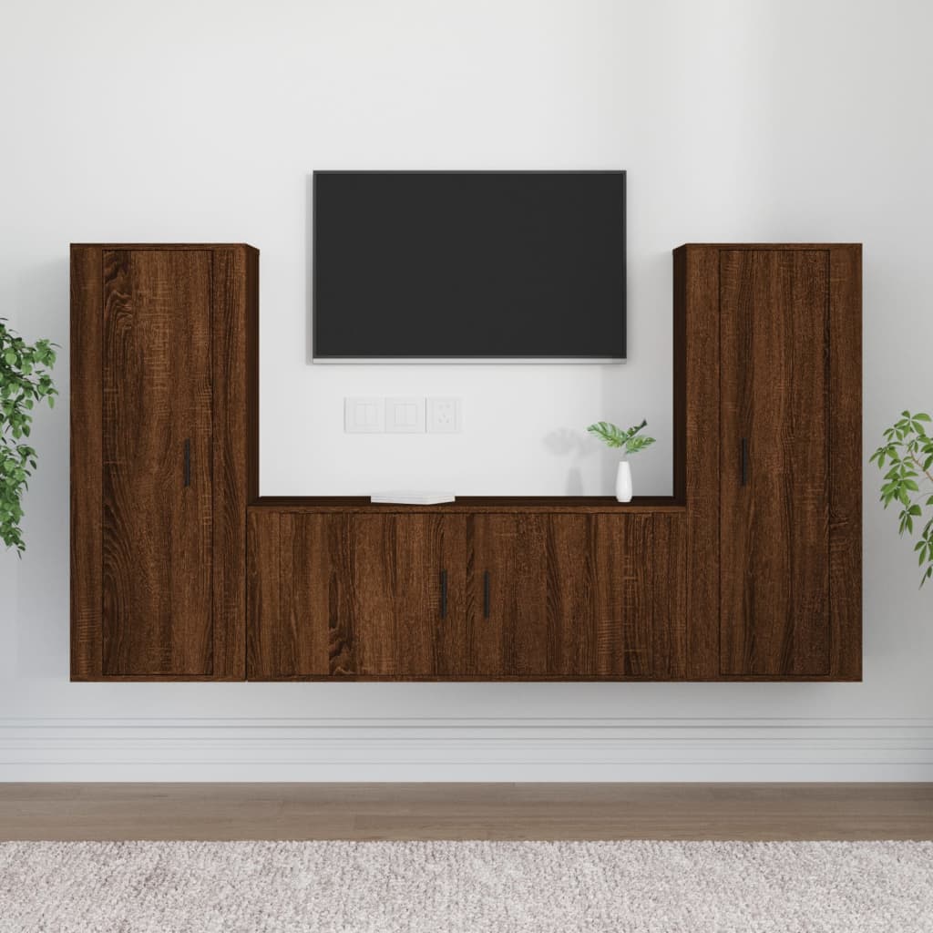 Set Mobili Porta TV 3 pz Rovere Marrone in Legno Multistrato 3188765