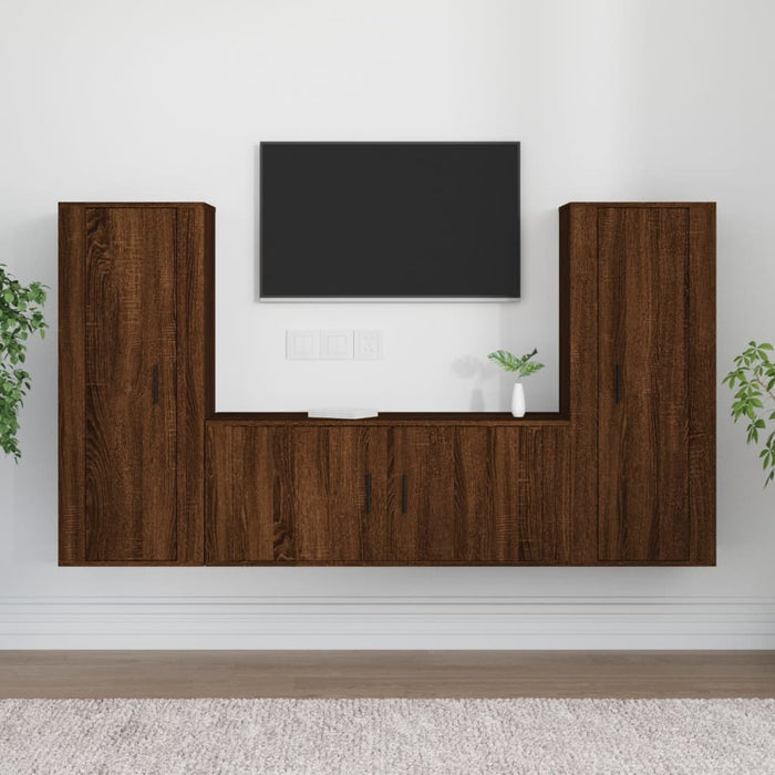 Set Mobili Porta TV 3 pz Rovere Marrone in Legno Multistrato 3188765