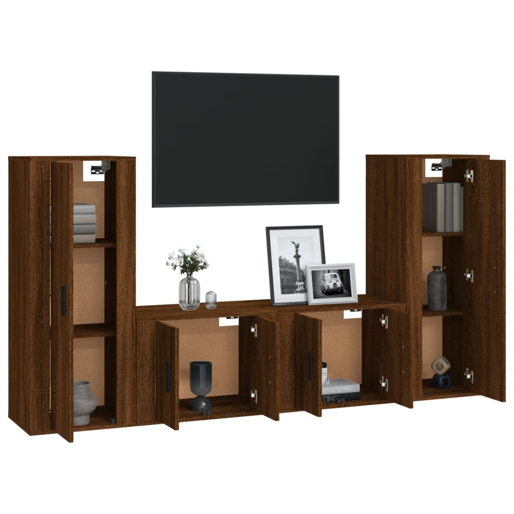 Set Mobili Porta TV 4 pz Rovere Marrone in Legno Multistrato