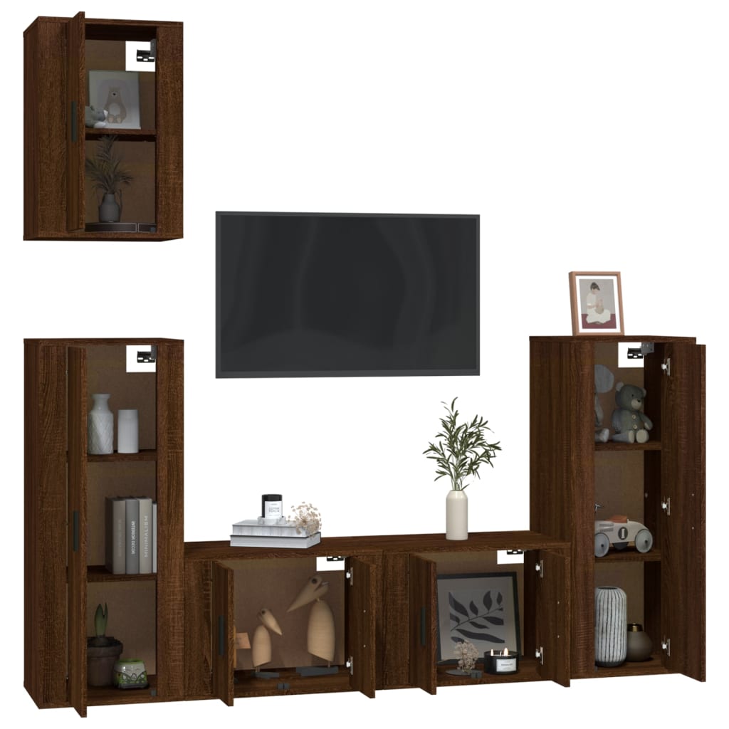Set Mobili Porta TV 5 pz Rovere Marrone in Legno Multistratocod mxl 76835