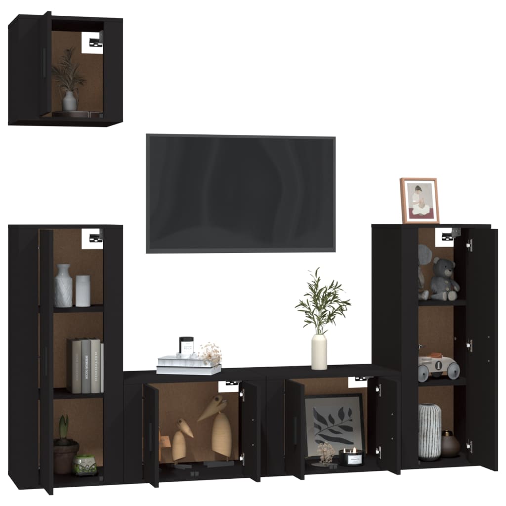 Set di Mobili Porta TV 5 pz Nero in Legno Multistrato 3188783