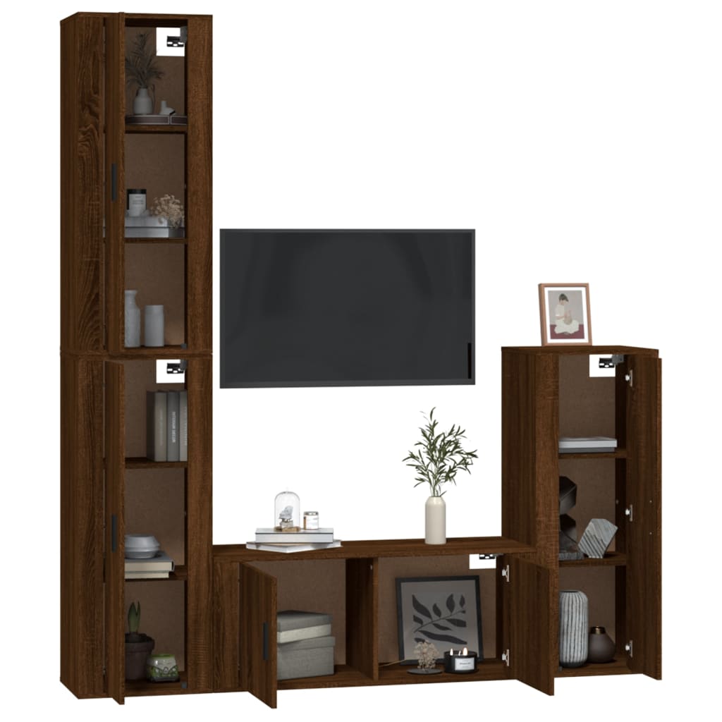 Set Mobili Porta TV 4 pz Rovere Marrone in Legno Multistrato 3188797