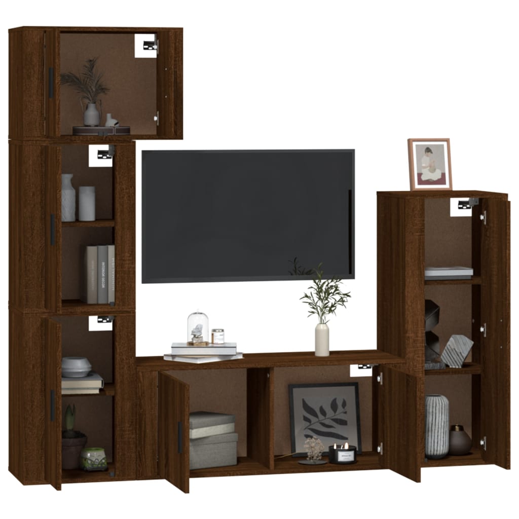 Set Mobili Porta TV 5 pz Rovere Marrone in Legno Multistrato 3188813