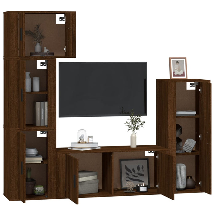 Set Mobili Porta TV 5 pz Rovere Marrone in Legno Multistrato 3188813