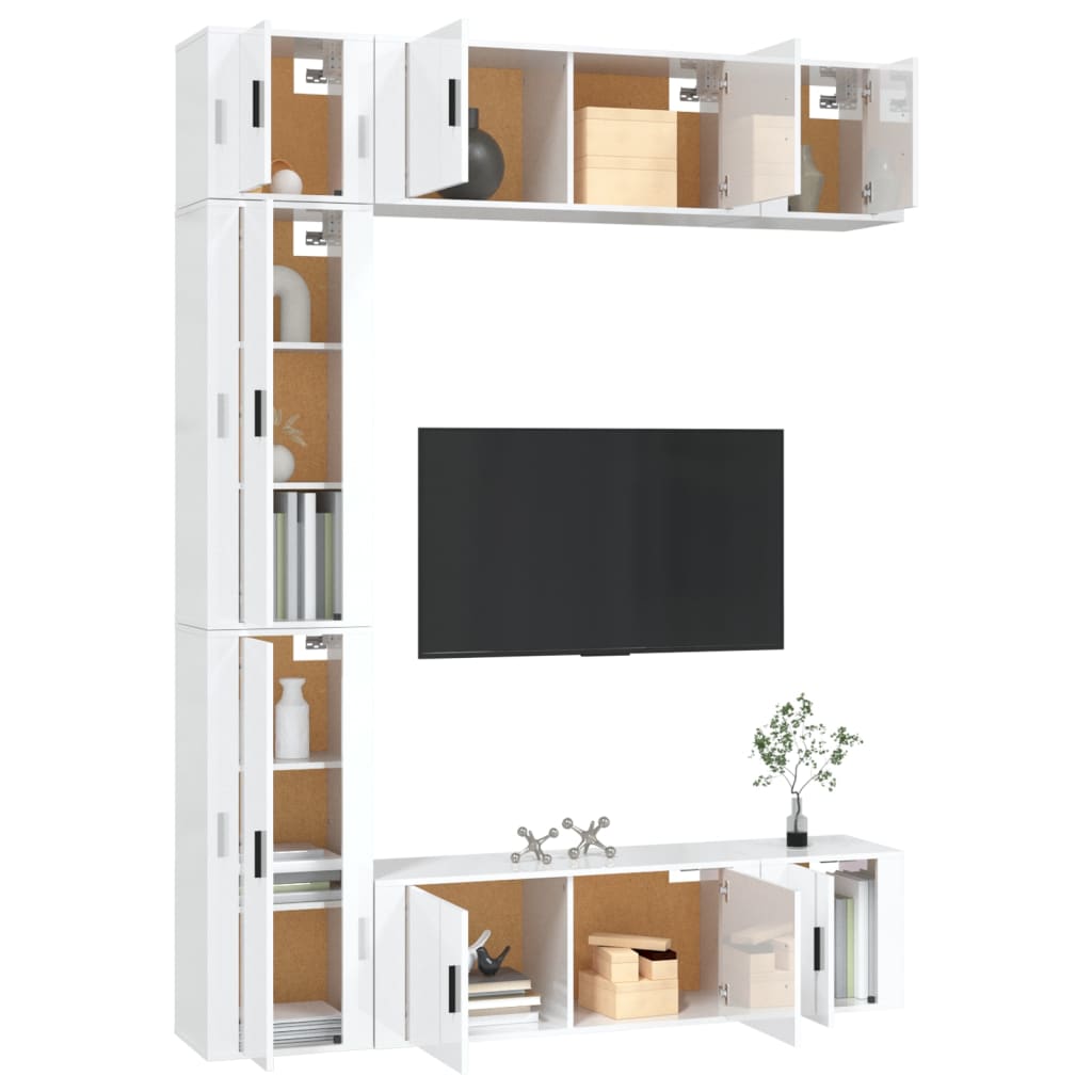Set di Mobili Porta TV 7 pz Bianco Lucido in Legno Multistrato 3188824