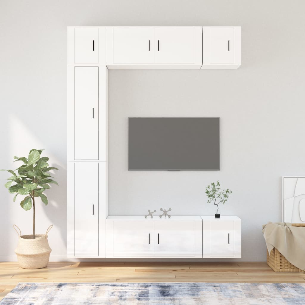Set di Mobili Porta TV 7 pz Bianco Lucido in Legno Multistrato 3188824