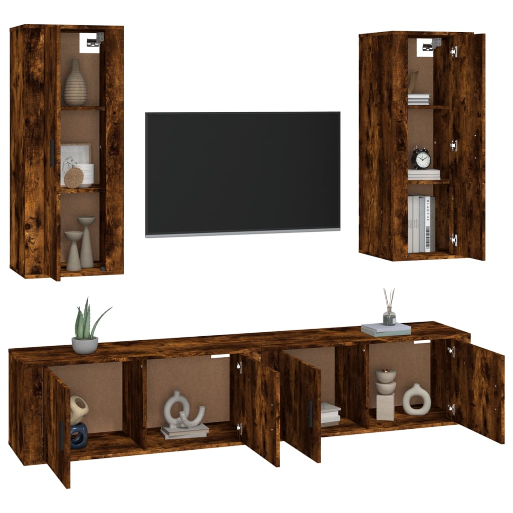 Set di Mobili Porta TV 4 pz Rovere Fumo in Legno Multistratocod mxl 76863