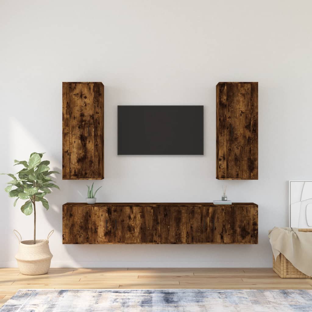 Set di Mobili Porta TV 4 pz Rovere Fumo in Legno Multistratocod mxl 76863
