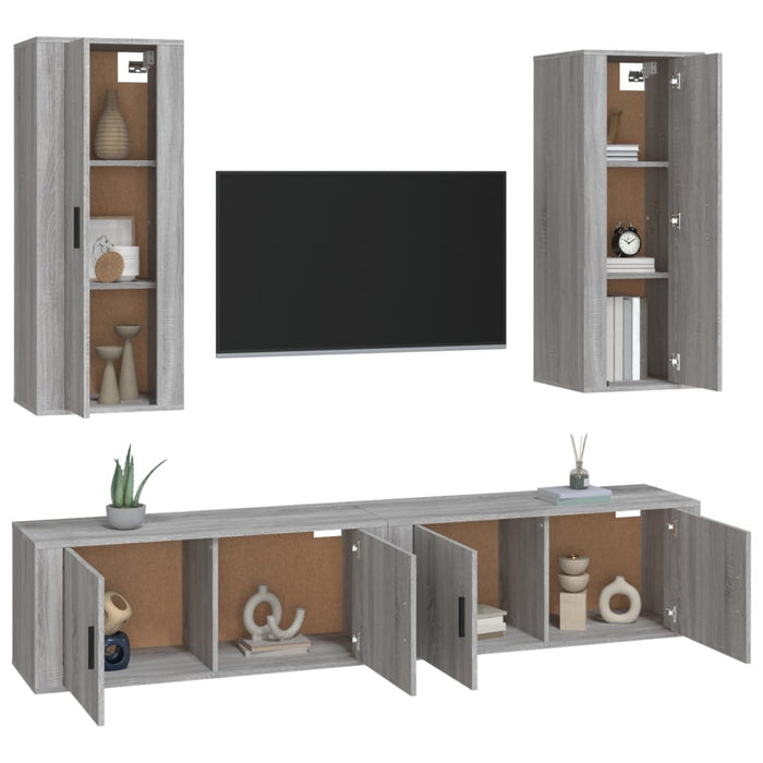 Set di Mobili Porta TV 4 pz Grigio Sonoma in Legno Multistrato 3188852