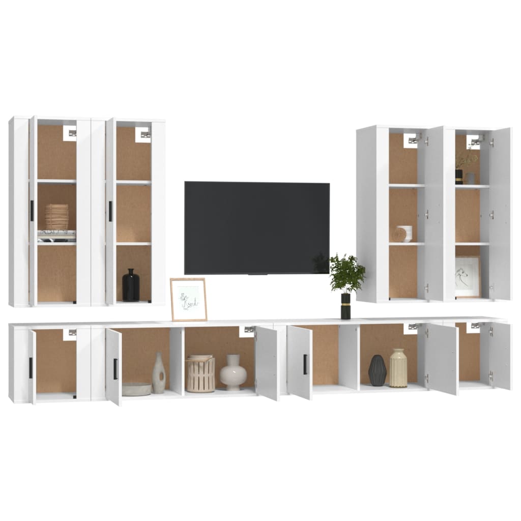 Set Mobili Porta TV 8pz Bianco in Legno Multistrato 3188854