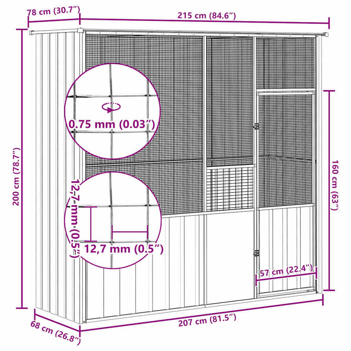 Gabbia per Uccelli Antracite 215x78x200 cm in Acciaio Zincato 172344