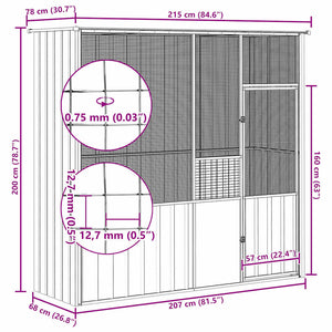 Gabbia per Uccelli Grigia 215x78x200 cm in Acciaio Zincato 172345