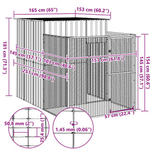 Casetta Cani con Corsa Antracite 165x251x181 cm Acciaio Zincato 172365