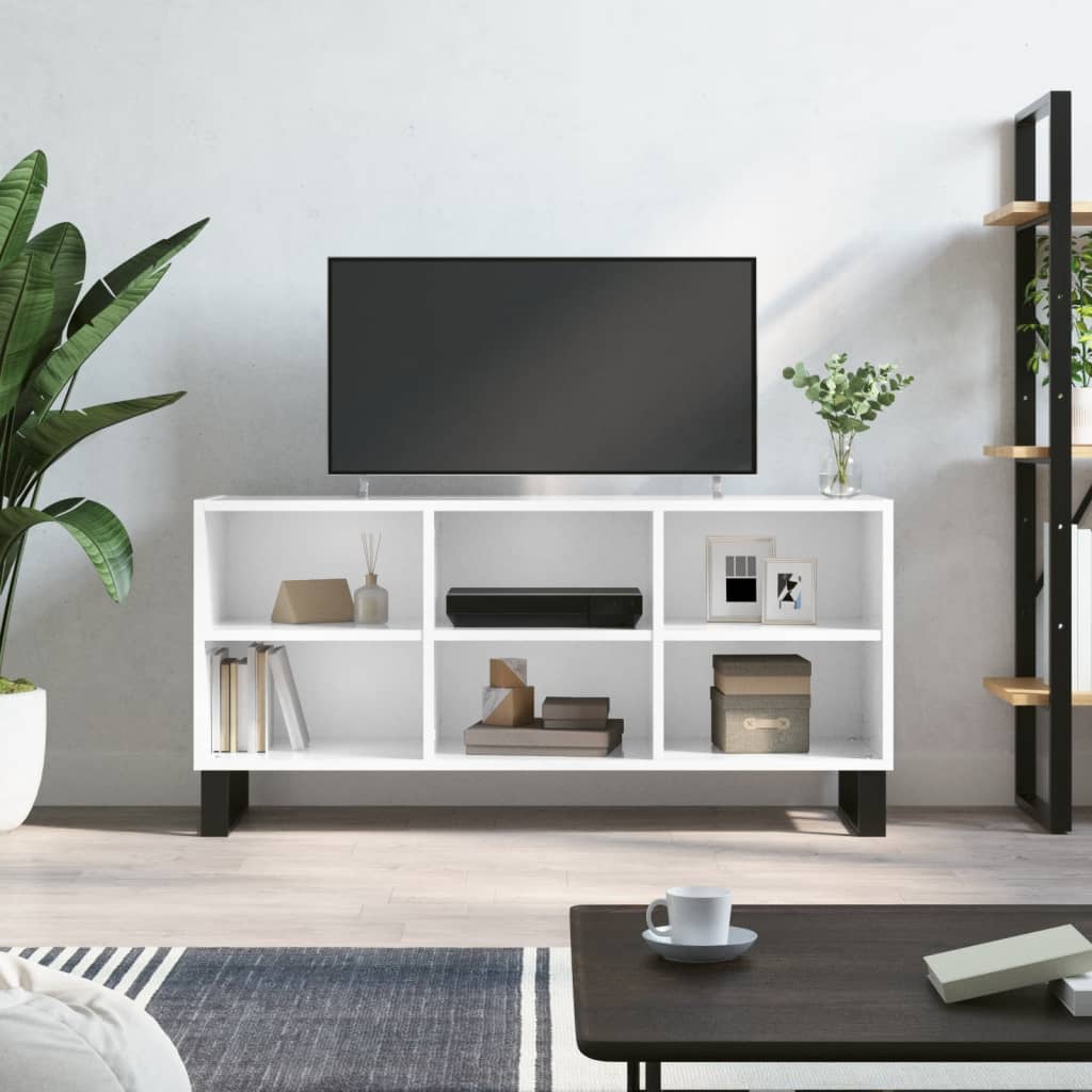 Mobile Porta TV Bianco Lucido 103,5x30x50 cm Legno Multistrato 826998