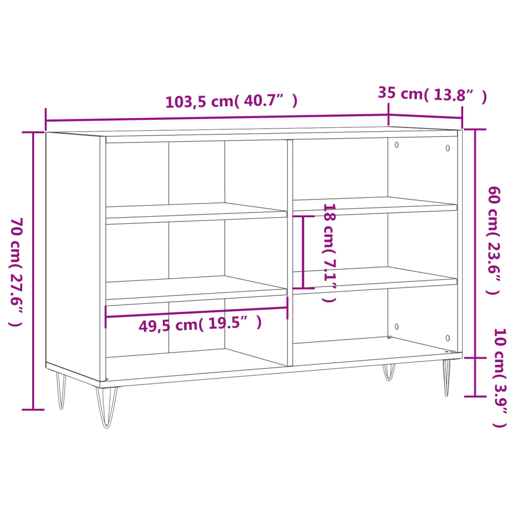 Credenza Rovere Fumo 103,5x35x70 cm in Legno Multistrato 827113