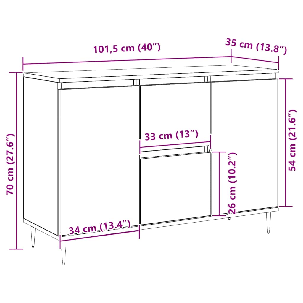 Credenza Nera 101,5x35x70 cm in Legno Multistrato 827197