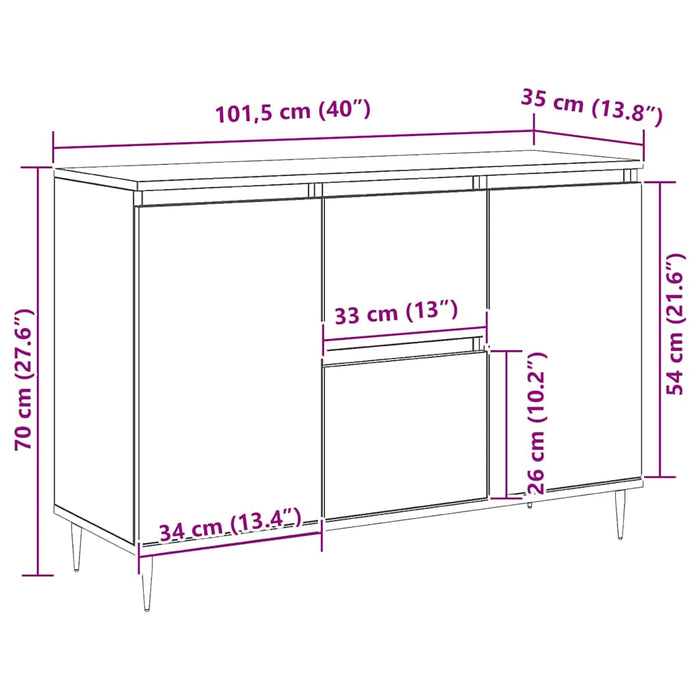Credenza Nera 101,5x35x70 cm in Legno Multistrato 827197