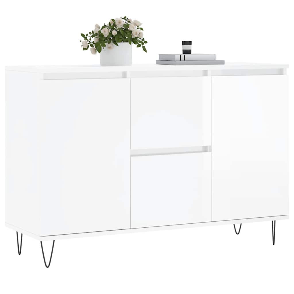 Credenza Bianco Lucido 101,5x35x70 cm in Legno Multistrato 827206