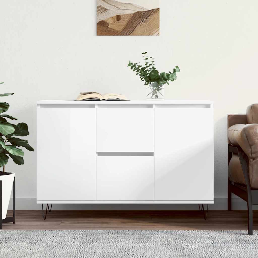 Credenza Bianco Lucido 101,5x35x70 cm in Legno Multistrato 827206