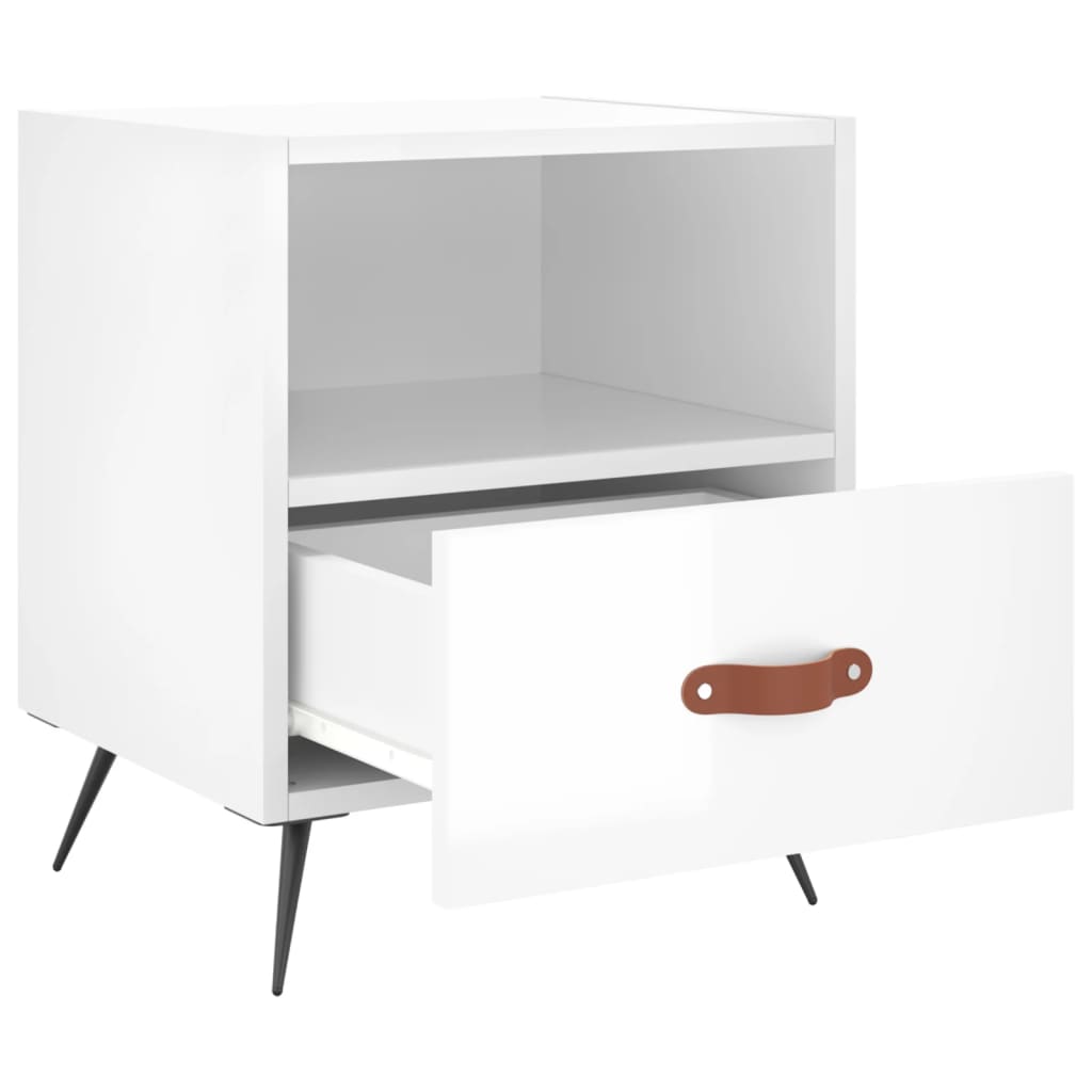 Comodini 2 pz Bianco Lucido 40x35x47,5 cm in Legno Multistrato 827377