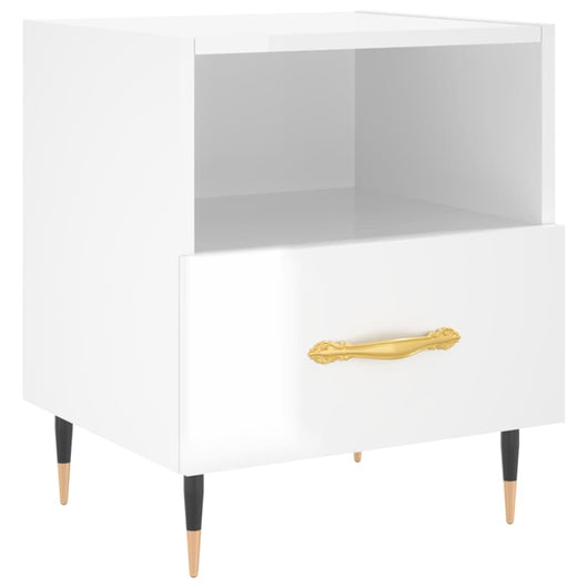 Comodino Bianco Lucido 40x35x47,5 cm in Legno Multistrato 827392