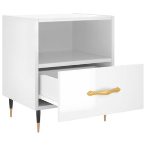 Comodino Bianco Lucido 40x35x47,5 cm in Legno Multistrato 827392