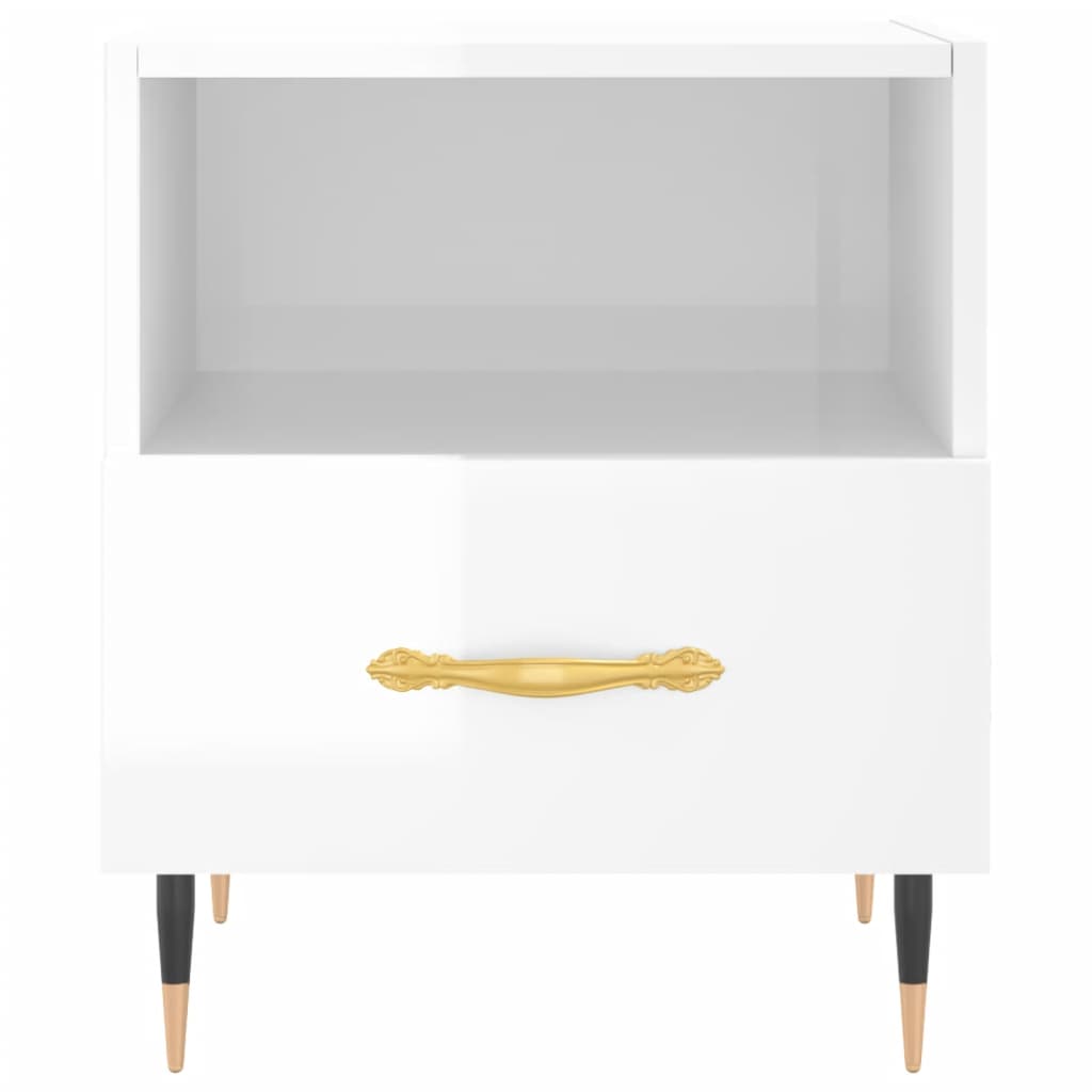 Comodino Bianco Lucido 40x35x47,5 cm in Legno Multistrato 827392