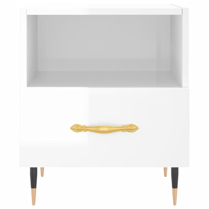 Comodino Bianco Lucido 40x35x47,5 cm in Legno Multistrato 827392