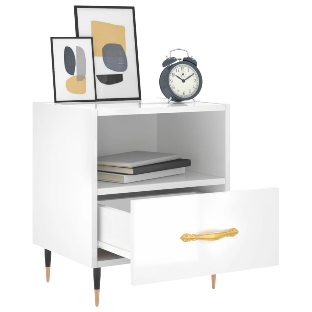 Comodino Bianco Lucido 40x35x47,5 cm in Legno Multistrato 827392