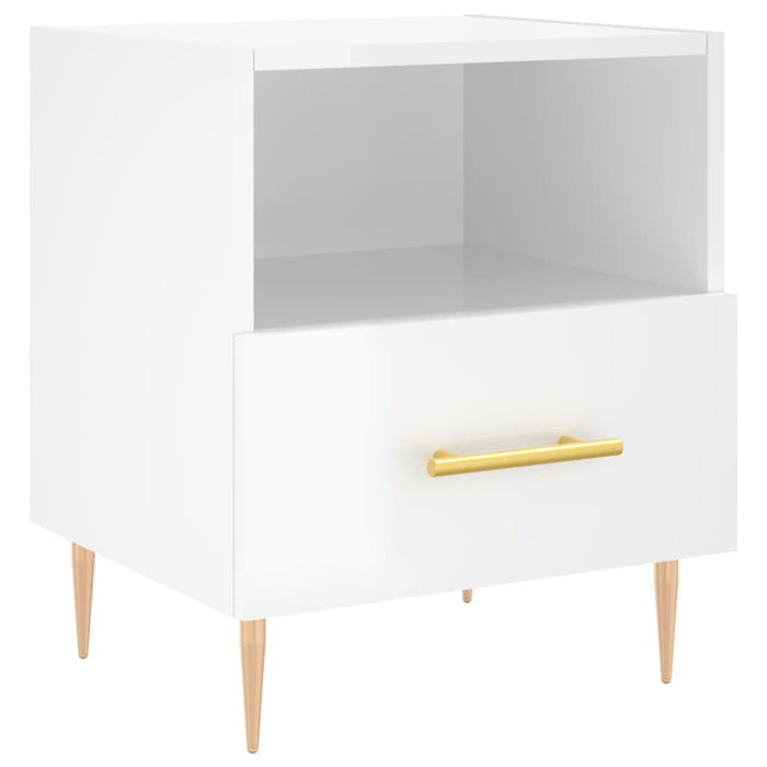 Comodino Bianco Lucido 40x35x47,5 cm in Legno Multistrato 827408