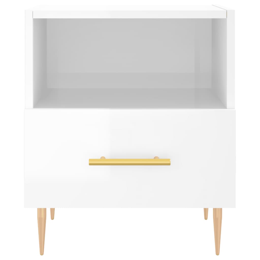 Comodino Bianco Lucido 40x35x47,5 cm in Legno Multistrato 827408