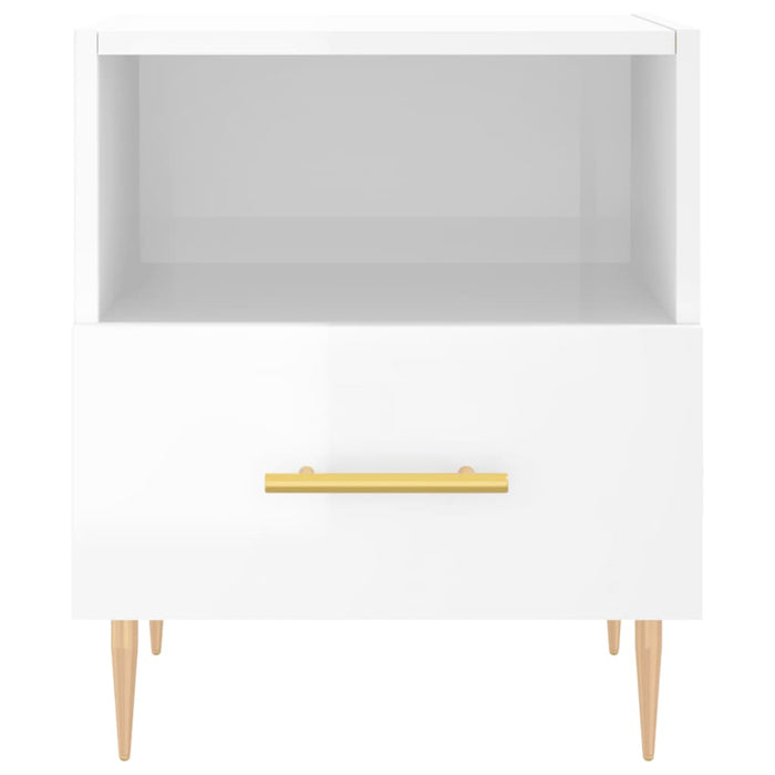 Comodino Bianco Lucido 40x35x47,5 cm in Legno Multistrato 827408
