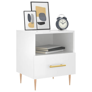 Comodino Bianco Lucido 40x35x47,5 cm in Legno Multistrato 827408