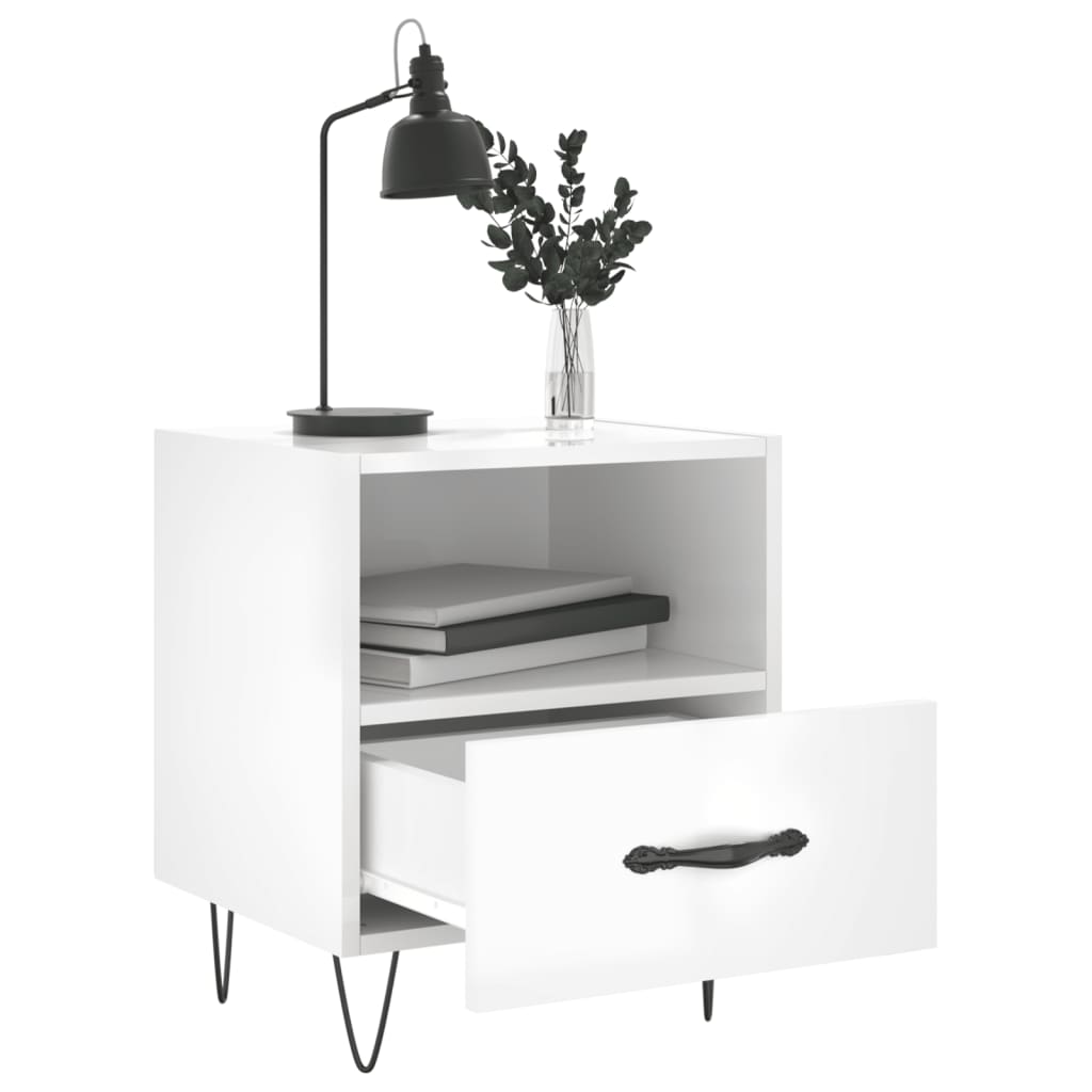 Comodini 2 pz Bianco Lucido 40x35x47,5 cm in Legno Multistrato 827425