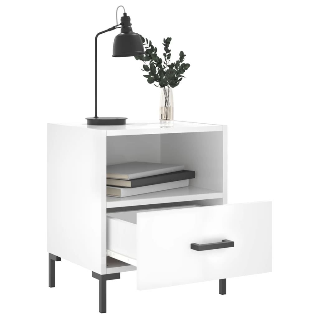 Comodini 2 pz Bianco Lucido 40x35x47,5 cm in Legno Multistrato 827441