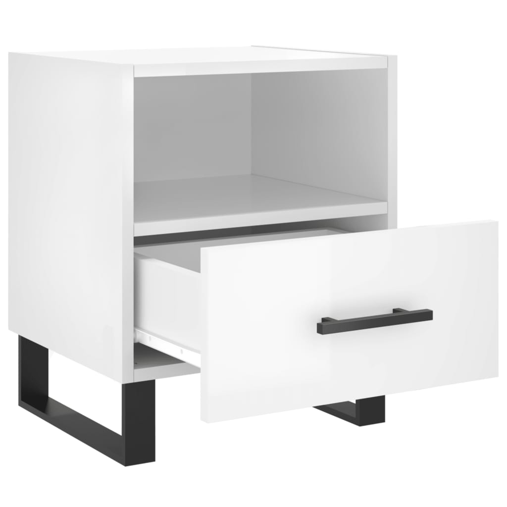 Comodino Bianco Lucido 40x35x47,5 cm in Legno Multistrato 827488
