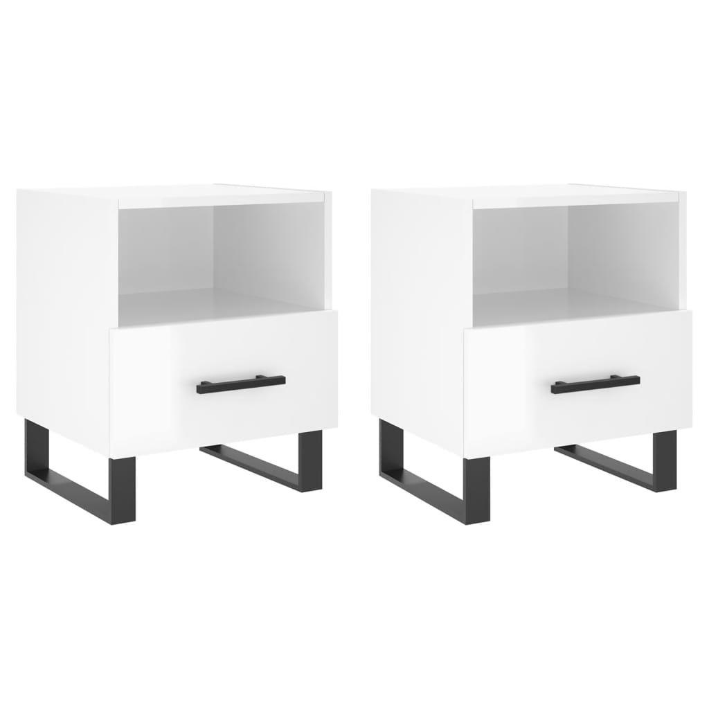 Comodini 2 pz Bianco Lucido 40x35x47,5 cm in Legno Multistratocod mxl 103747