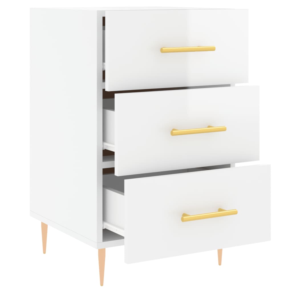 Comodino Bianco Lucido 40x40x66 cm in Legno Multistrato 827646