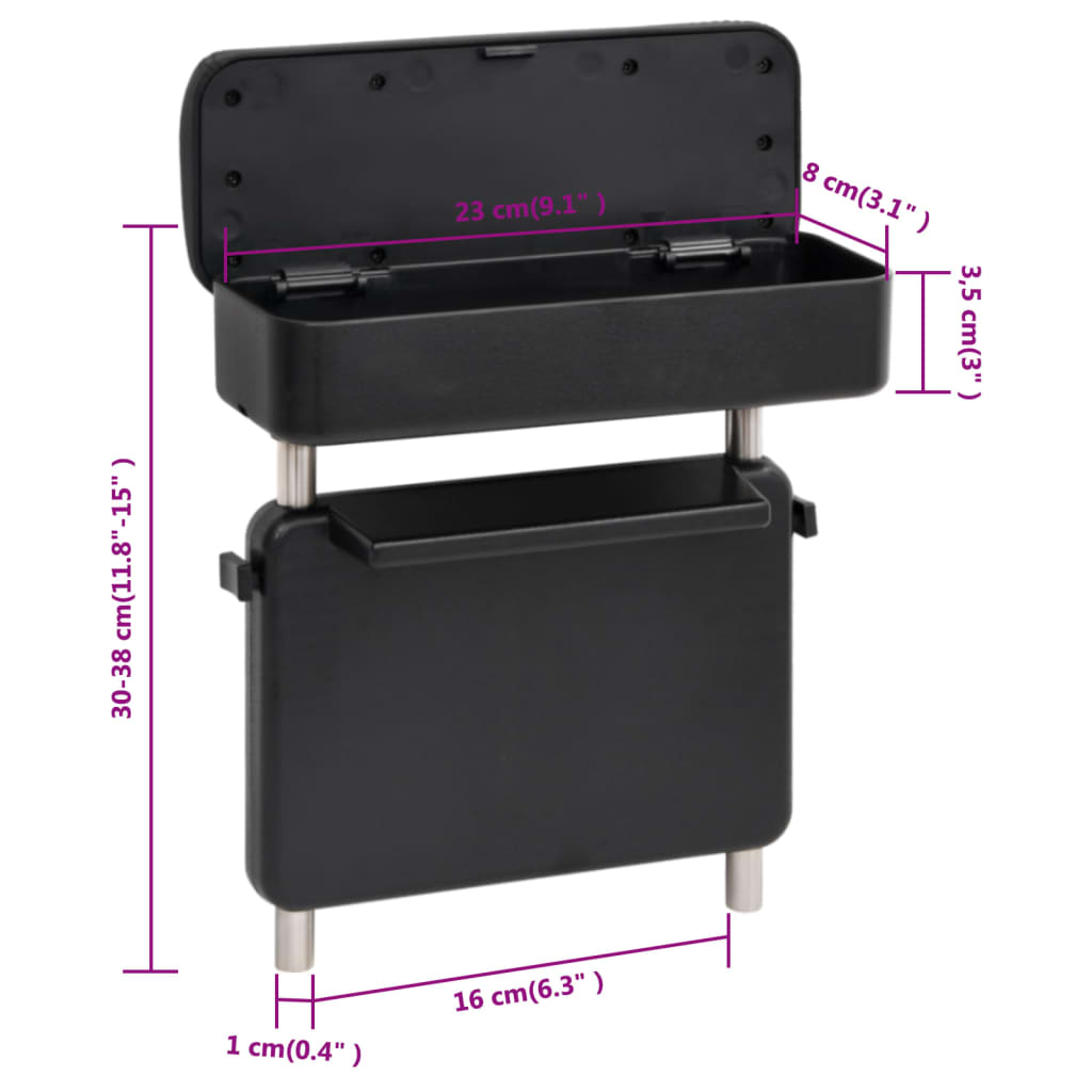 Bracciolo per Auto Universale Nero 23x8x(30-38) cm in ABS 154642