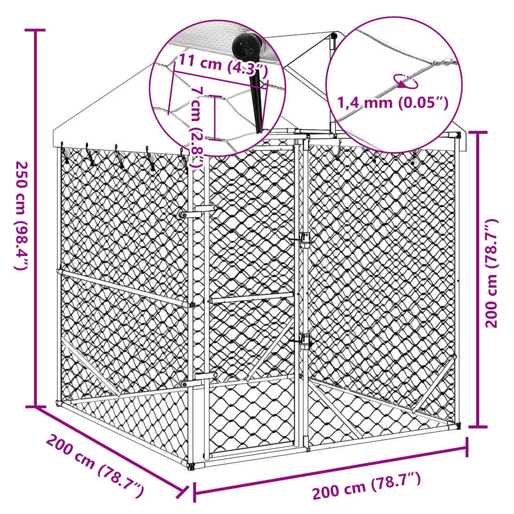 Cuccia Cani da Esterno Tetto Argento 2x2x2,5 m Acciaio Zincato 153675