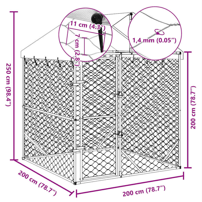 Cuccia Cani da Esterno Tetto Argento 2x2x2,5 m Acciaio Zincato 153675