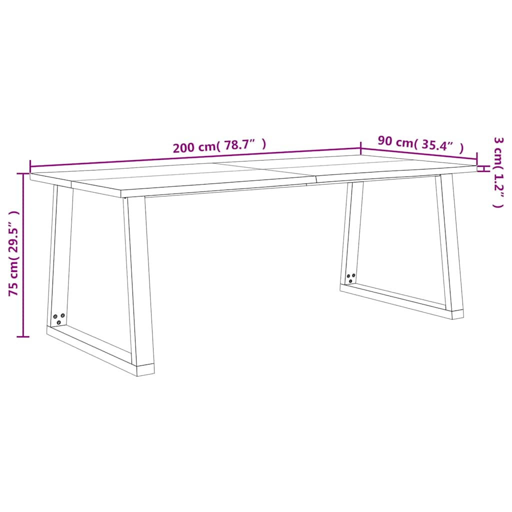 Tavolo da Pranzo Bordi Vivi 200x90x75 cm Legno Massello Acacia 353292
