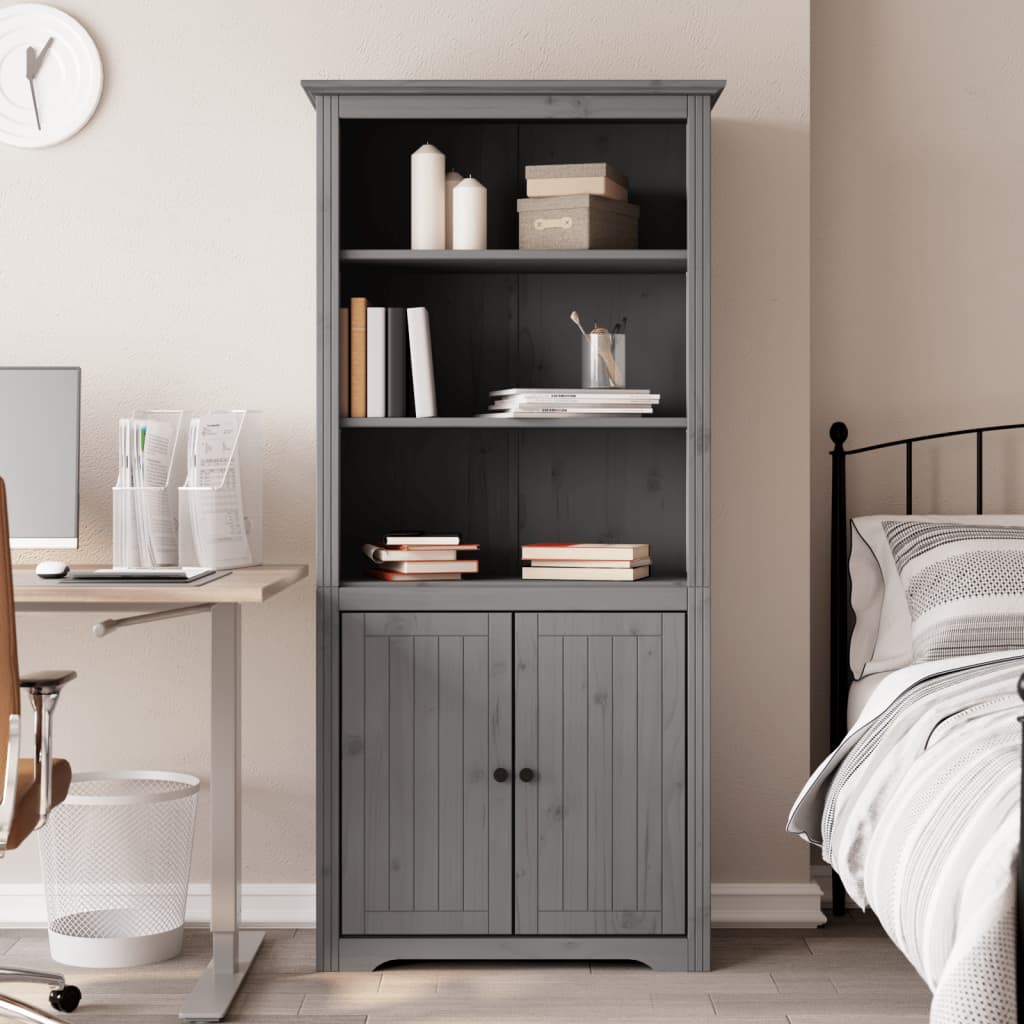 Libreria BODO 82x40x173 cm in Legno Massello di Pino Grigio 355058