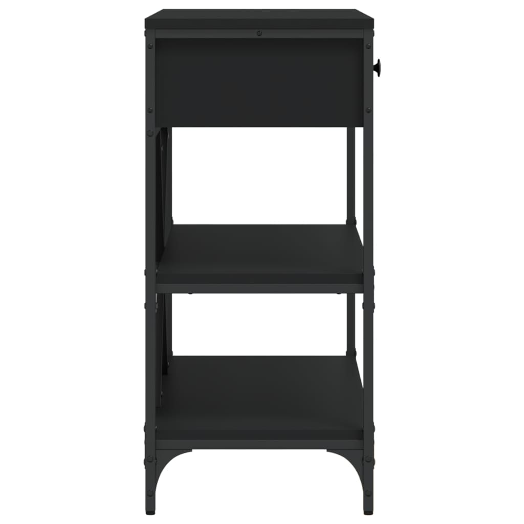 Tavolino Consolle con Cassetti e Ripiani Nero Legno Multistrato