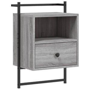 Comodino a Muro-Tavolino da notte sospeso Grigio Sonoma 40x30x61 cm Legno Multistrato