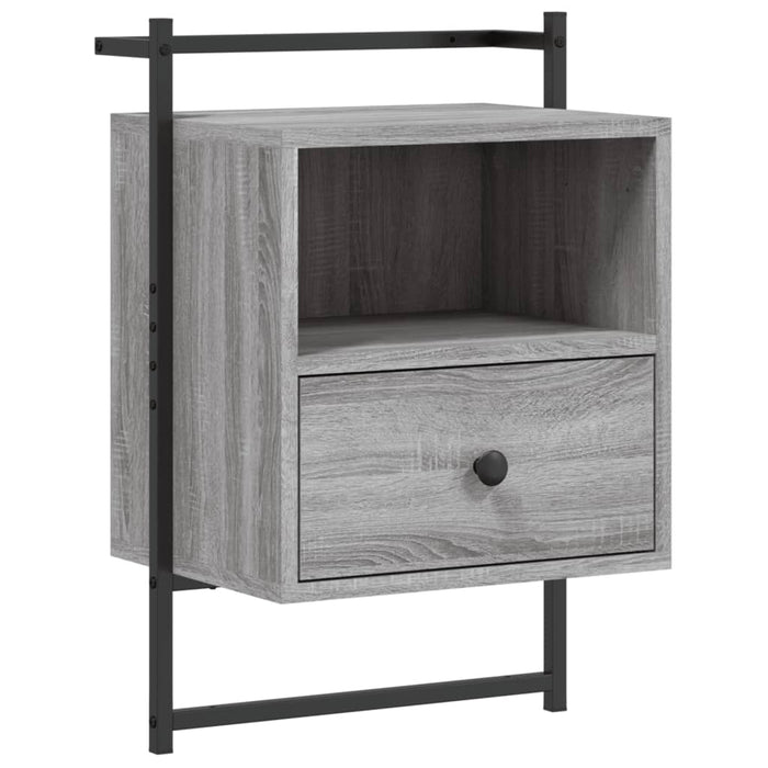 Comodino a Muro-Tavolino da notte sospeso Grigio Sonoma 40x30x61 cm Legno Multistrato