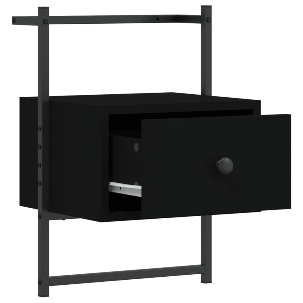 Comodino a Muro Nero 35x30x51 cm Legno Multistrato 833443